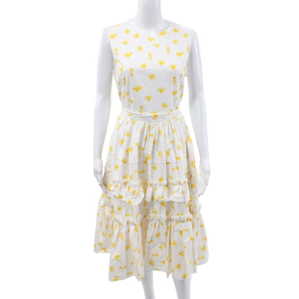 Carolina Herrera Women Fit & Flare White Bird Print Maxi Dress Size 6